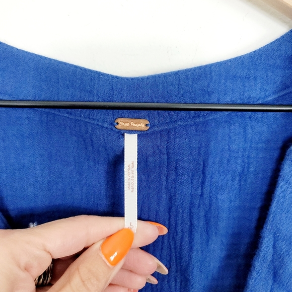 Free people navy blue cotton v neck long sleeve oversized top NWT - Picture 9 of 11